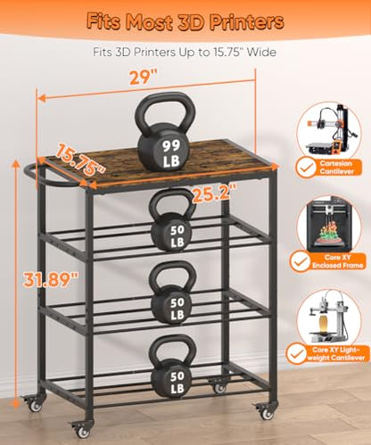 3-Tier 3D Printer Filament Storage Rack with Stand & Wheels, Black - color: black, size: 3-tier