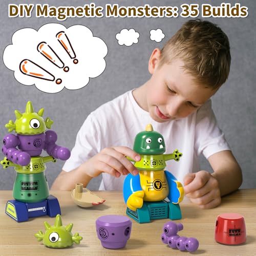Magnetic Robot Toy for Kids 3-5, 35 PCS STEM Educational Playset with Storage Box, DIY Stacking Monster Robots, Kids Creative Alien Toys Gift for Boys Girls (Christmas Birthday) - color: Monster
