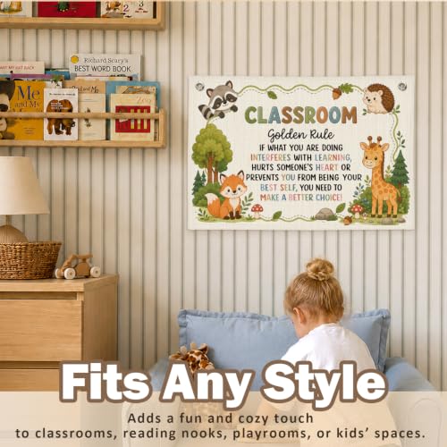 Woodland Classroom Golden Rule Decor Canvas Wall Hanging Banner, - color: 03-Classroom Golden Rule - Woodland Theme