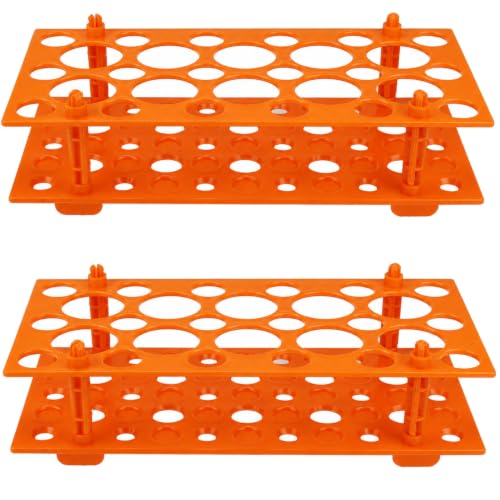 Centrifuge Tube Rack 2-Pack, 28-Well PP Holder for 10, 15 and 50 mL Tubes - color: Orange