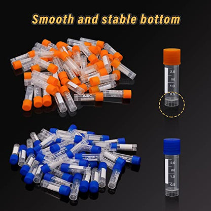 100 Pcs 2ml Plastic Vials with Caps - Lab Vials & Test Tubes with Lids