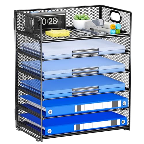 6-Tier Paper Organizer for Desk with Handle - color: Black, size: 12.6" x 9.1" x 13.5"