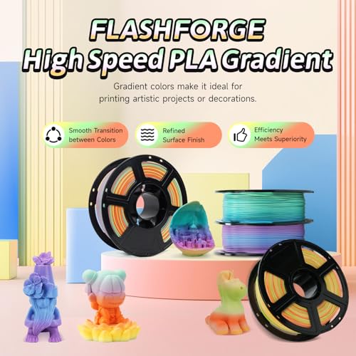 FLASHFORGE Rapid PLA Gradient Rainbow Filament Summer Reverie, Transform Colors Smoothly & Fast, High Speed PLA 3D Printer Filament, Experience Exceptional Performance with 500mm/s Fast Printing - color: Summer Reverie