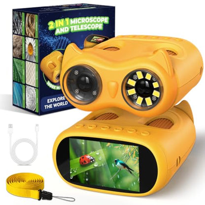 2 in 1 Kids Microscope and Telescope, STEM Educational Toy, Orange - color: Orange