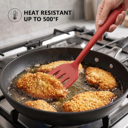 Coukre 3 Pack Silicone Spatula Set, Heat Resistant to 500°F, BPA-Free - color: PureRed