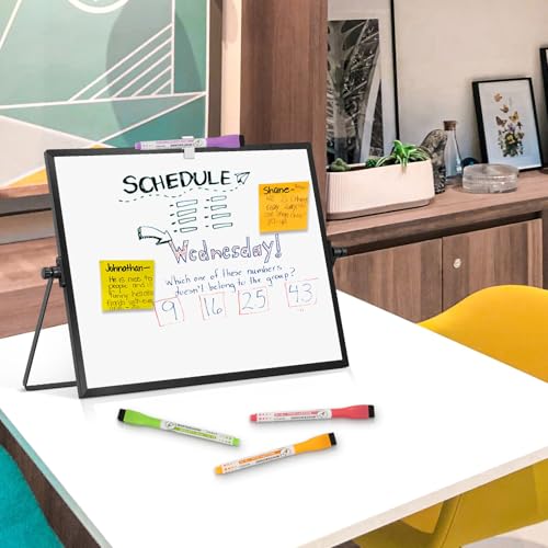 Double-Sided Magnetic White Board with Stand, 16" x 12" (Black) - color: Black, size: 16"W x 12"H