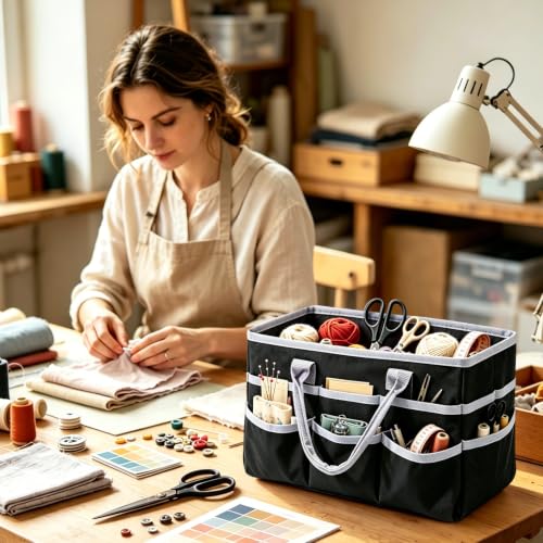 Craft Organizer Tote Bag, Art Supply Storage Bag for Art Supplies - color: Black & Gray (6.5"D x 13"W x 8.5"H)