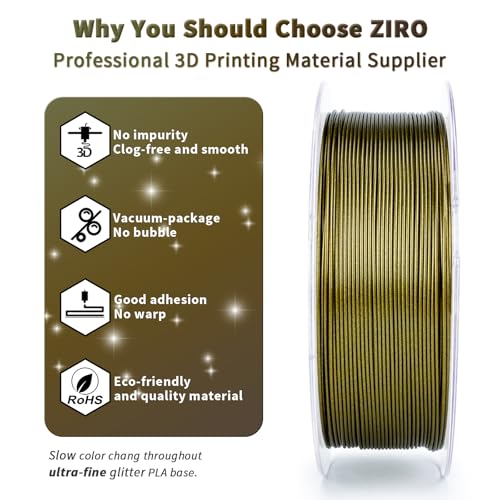ZIRO Slow Color Gradient 1.75mm PLA, Fit Most 3D Printer, Brass Sparkle - color: Brass Sparkle