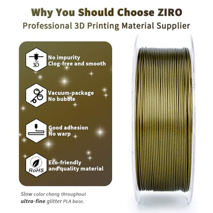 ZIRO Slow Color Gradient 1.75mm PLA, Fit Most 3D Printer, Brass Sparkle - color: Brass Sparkle