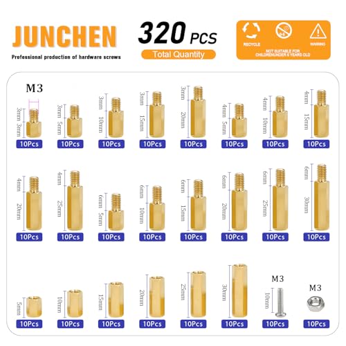 M3 Brass Hex Standoffs Spacers Male Female PCB Motherboard Spacer Assortment Kit,320pcs M3 Metric Thread Mount Spacer Screw Nut Bolt for DIY Computer Build, Electronic Projects, Circuit Board - size: M3