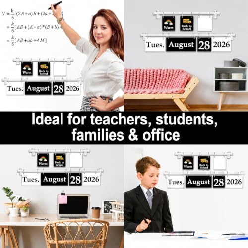 96 Cards Classroom Bulletin Board Decorations Set for Teachers,Flip Calendar with Holder for Classroom,Adjustable Calendar,Preschool Elementary Home Decor Supplies（Black and White） - style: Black and White