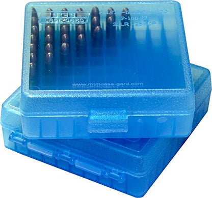 MTM Case-Gard P-100-22-24 22-Long Rifle 100 Round Flip-Top Ammo Box, USA Made, Clear Blue
