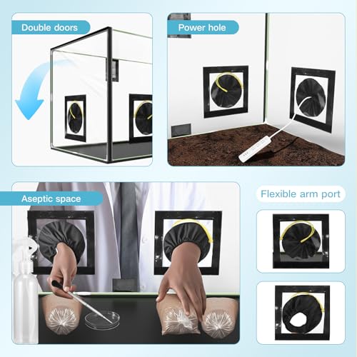 Mushroom Mycology Large Still Air Box 31.5X 20.5X 20.5 inch Professional-Grade Grow Tent with Flow Hood & Monotub Kit, Mushroom Planting Bag Tent Kit for Spores Horticulture Supplies Home Scientists