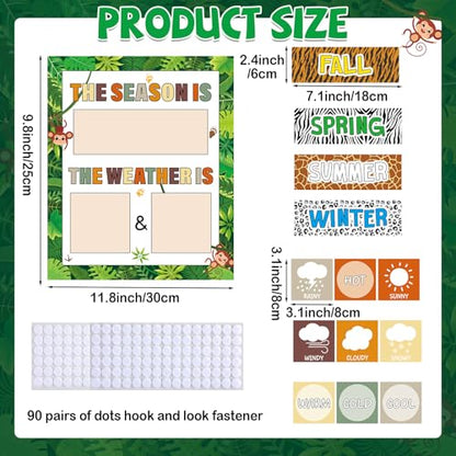 Jungle Animal Season and Weather Calendar Bulletin Board Safari Season Calendar Posters with Weather Cards Hook and Loop Dots for Classroom Wall Decor Preschool Kindergarten Student Teacher Supplies - style: Jungle Animal