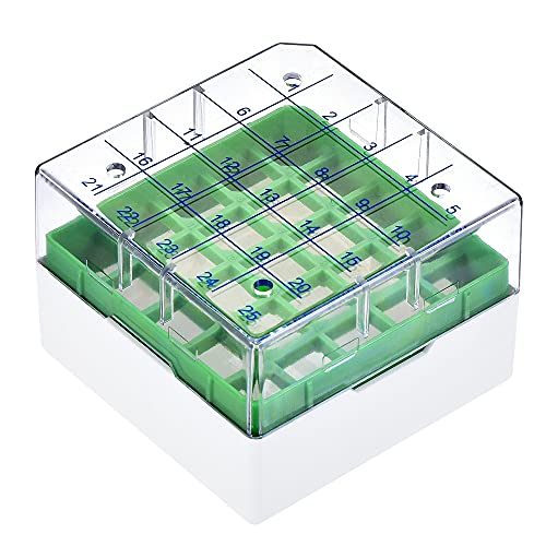 uxcell Centrifuge Tube Freezer Storage Box 25 Places Waterproof Polypropylene Cryogenic Holder Rack for 1.8/2ml Microcentrifuge Tubes Vials Samples, Green - color: Green