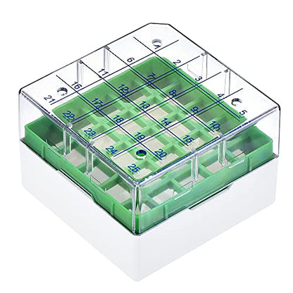 uxcell Centrifuge Tube Freezer Storage Box 25 Places Waterproof Polypropylene Cryogenic Holder Rack for 1.8/2ml Microcentrifuge Tubes Vials Samples, Green - color: Green