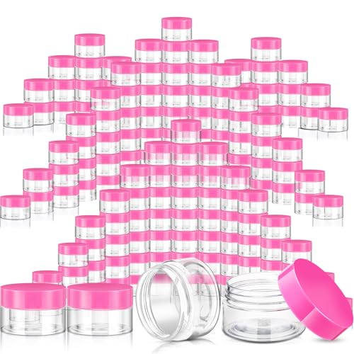 SATINIOR 100 Pcs Plastic Jars with Lids Small Containers Lids Wide Mouth Small Plastic Containers for Lotion Cream Rhinestones Body Butters Travel Storage(2 oz,Pink) - color: Pink, size: 2 oz