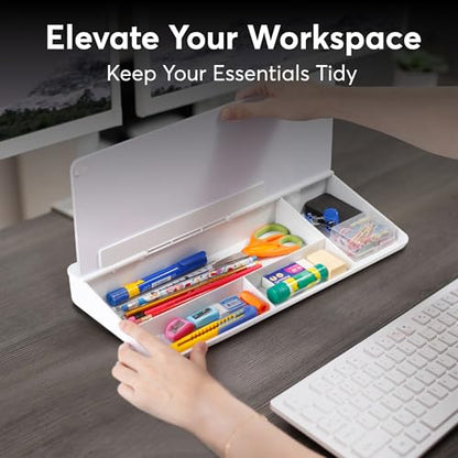 HURUC Desk Buddy Glass Desktop Whiteboard – Desk Board Buddy Hidden Storage - color: White