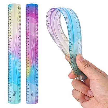 Grevosea 2-Piece Flexible Ruler, 30cm/12inch Plastic Straight Edge Ruler, Soft Bendable for School, Classroom, Office, Kids & Adults - size: 12inch