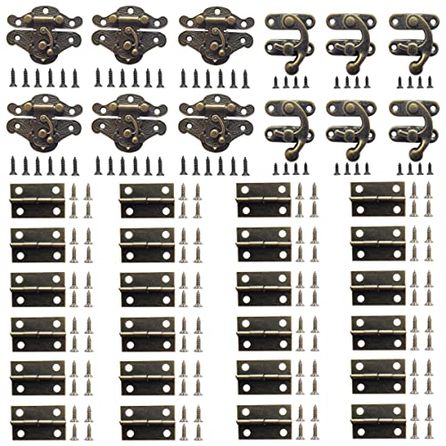 36 Sets Retro Jewelry Box Hinges and Latches Hooks, Small Latches Hinges for Wooden Boxes Hardware, Antique Cabinet Furniture Hinges Hasp Clasp - Bronze Tone (36pcs) - color: 36pcs
