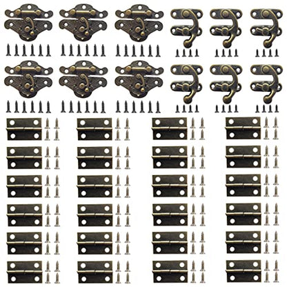 36 Sets Retro Jewelry Box Hinges and Latches Hooks, Small Latches Hinges for Wooden Boxes Hardware, Antique Cabinet Furniture Hinges Hasp Clasp - Bronze Tone (36pcs) - color: 36pcs
