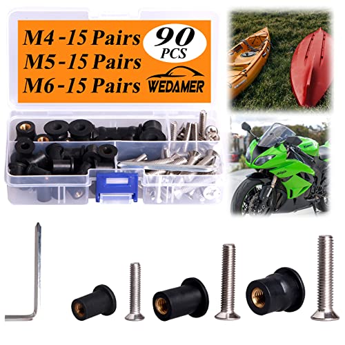WEDAMER 45 Pairs M4 M5 M6 Neoprene Well Nuts Kit Rubber Well Nuts for Kayak - color: M4 M5 M6 each 15 Pairs