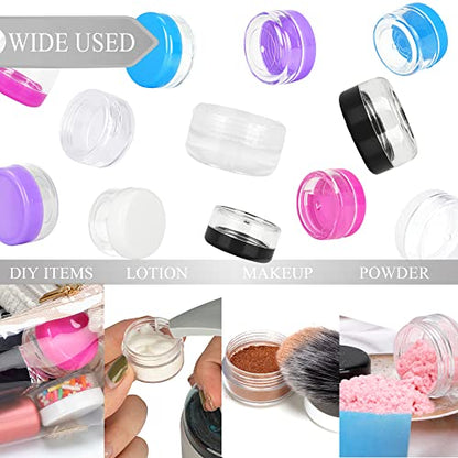 100PCS 5 Gram Sample Containers, 5ml Empty Jars with Lids, Small Cosmetic Containers, Mini Sample Jars with 8PCS Mini Spatulas for Make Up, Oils, Lotion, Powder, Paint, Jewelry, Lip Balms(Purple Lid) - color: Purple, size: 100 Count