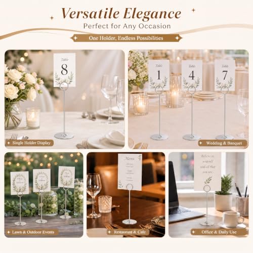 Urban Deco 16 Pieces Table Card Holder 8 inches Table Number Holders Place Steel Card Holders for Photos, Food Signs, Memo Notes, Weddings, Restaurants, Birthdays（Matte Silver） - color: Matte Silver