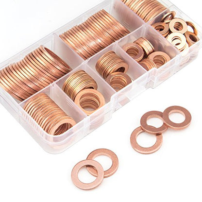 150PCS 8 Sizes Copper Metric Sealing Washers Flat Washers Assortment Kit