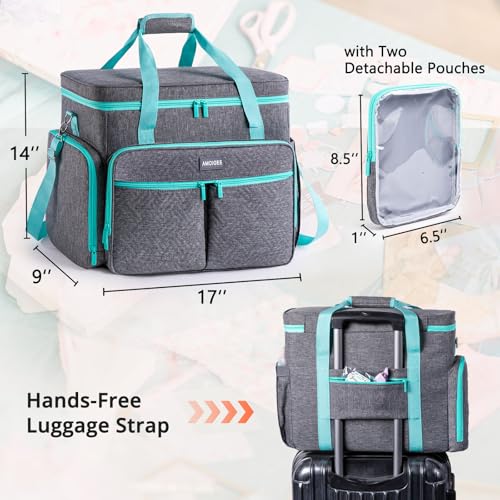 AMOIGEE Large Craft Bag Organizer for Scrapbooking, Sewing & Art Supplies - color: Grey - Teal, size: W/No Wheels