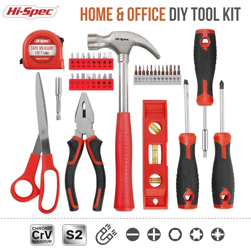 Hi-Spec Household Starter Tool Kit with Compact Carry Toolbox, Red - color: Red
