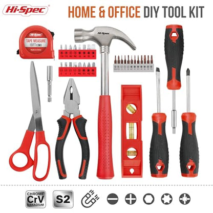 Hi-Spec Household Starter Tool Kit with Compact Carry Toolbox, Red - color: Red