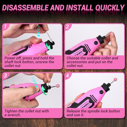 Rotary Tool Kit:DEKOPRO 1.4-Amp Power Hand Rotary Tools with 6 Variable Speed, 127pcs Accessories, 8000~35000RPM Electric Grinder Drill Machine Set with Flex Shaft for Carving, Cutting, Sanding Pink - color: Pink
