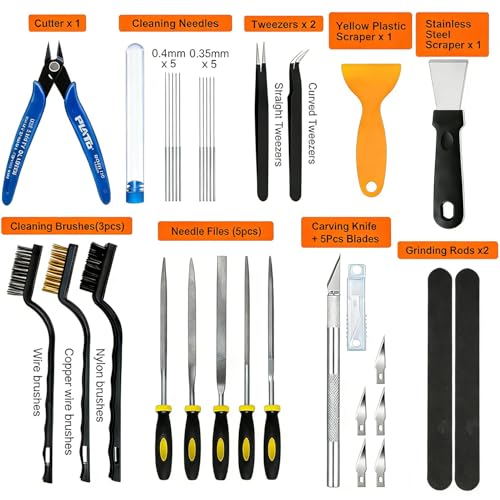 Precision 3D Printer Tool Kit, 30 PCS Model Cleaning & Finishing Set with Needle Files, Cleaning Needles, Precision Trimming Tool, Tweezers, Scrapers & Brushes for 3D Print Post Processing