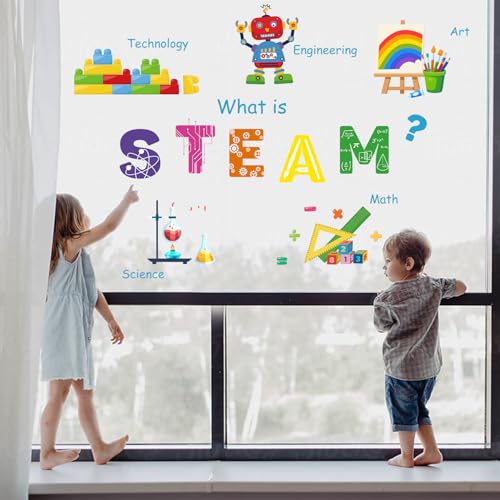 LHIUEM Large STEAM Wall Decal Colorful Steam Bulletin Board Wall Stickers - color: Steam