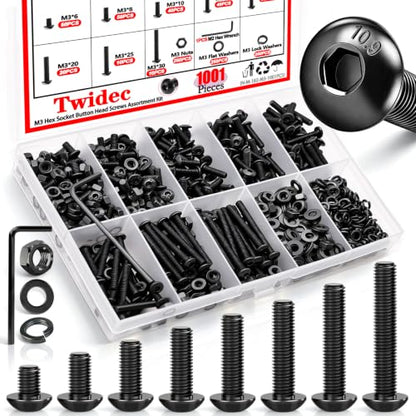 Twidec/1001PCS M3 Screws Assortment Kit,Hex Socket Button Head Screws - color: 1001PCS