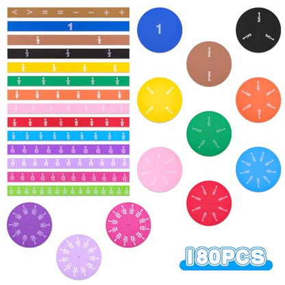 Meetory 180pcs Magnetic Fraction Tiles Circles, Rainbow Math Manipulatives Set for Preschool Elementary School Teacher, Prefect Classroom Learning Tools, Homeschool Supplies - color: Multicolor