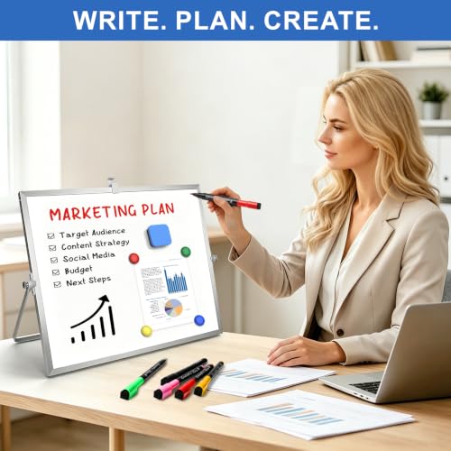 Dry Erase White Board with Stand, 16"x12" Double-Sided Magnetic Whiteboard - color: Silver