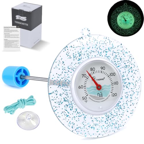 Glow Dial Floating Pool Thermometer Easy Read - Glitter Water Temp Gauge - color: Pool Thermometer - Blue