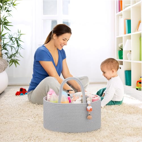 COMSE Baby Diaper Caddy Organizer with Handles, Cotton Rope, Cool Gray - color: Cool Gray, size: Regular