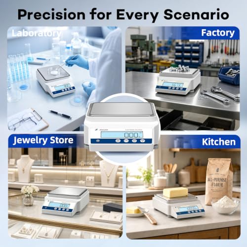 Digital Lab Scale 5000x0.01g High Precision Digital Scale with RS232 Port & 17 Units, Chemistry Scale Scientific Scale Jewelry Scale for Gold Powder Laboratory Kitchen LCD Display 500g Weight - size: 5000g/0.01g with RS232 / 500g Calibration Weights