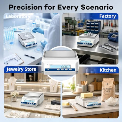 Digital Lab Scale 5000x0.01g High Precision Digital Scale with RS232 Port & 17 Units, Chemistry Scale Scientific Scale Jewelry Scale for Gold Powder Laboratory Kitchen LCD Display 500g Weight - size: 5000g/0.01g with RS232 / 500g Calibration Weights
