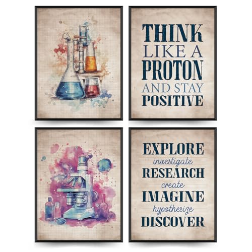 ETVISO Science Classroom Decor, Chemical Science Art Print Set Of 4,Classroom Decorations for Middle School-Middle School Laboratory Poster Print,12x16 Inch Unframed - color: Science, size: 12x16 in