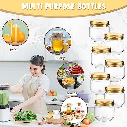 Tanlade 60 Pcs 3 oz Clear Plastic Mini Mason Jars with Lids, Gold - color: Gold