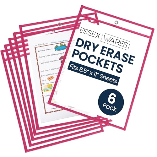 Essex Wares - 6 Pack, Magenta Dry Erase Pockets, 10" Wide x 13.5" Tall - color: Magenta