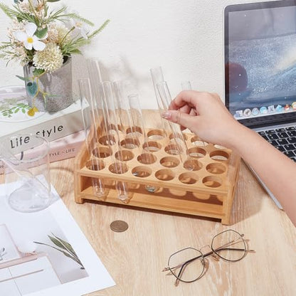 UNICRAFTALE Wooden Test Tube Rack 24-Holes Bamboo Multi-Use Cylinder Tube Display Racks Rectangle Razors Pencils Art Brushes Holder for Laboratory Home Crafting Potted Plant 9.06"x5.63"x3.15" - size: 23x14.3x8cm
