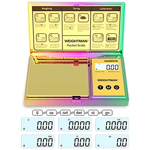 WEIGHTMAN Shiny Digital Gram Scale 200g x 0.01g, Chrome Rainbow Mini Scale