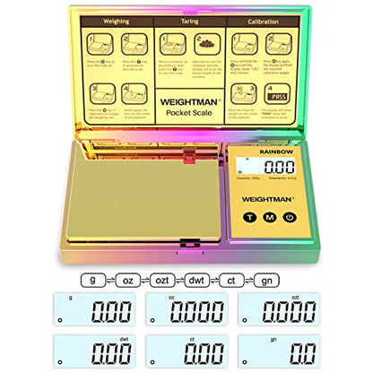 WEIGHTMAN Shiny Digital Gram Scale 200g x 0.01g, Chrome Rainbow Mini Scale