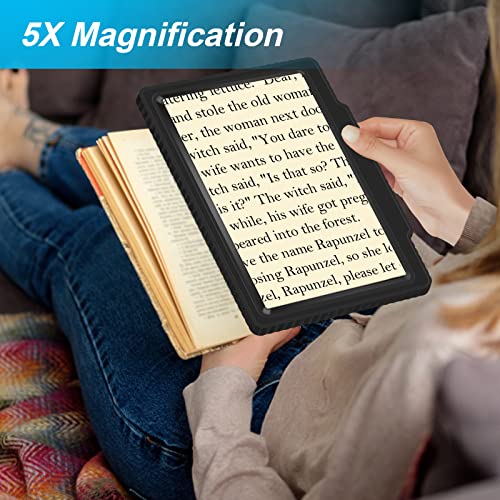 5X Large Page Magnifying Glass for Reading, Full-Page Viewing Area Magnifier Handheld Lightweight Magnifier for Reading Seniors and Low Vision Person Black - color: Black