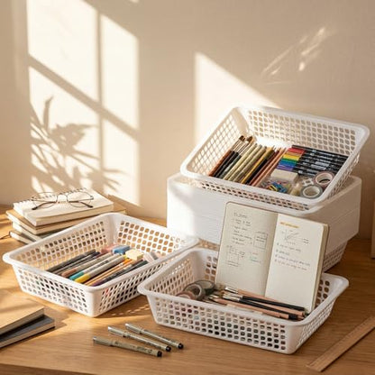 Zhehao 24 Pcs Paper Organizer Basket Bulk Classroom Mesh Bins, White - color: White